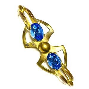 Vintage Brooch 3" Royal Blue Rhinestone Vtg Estate Costume Jewelry Pin A24